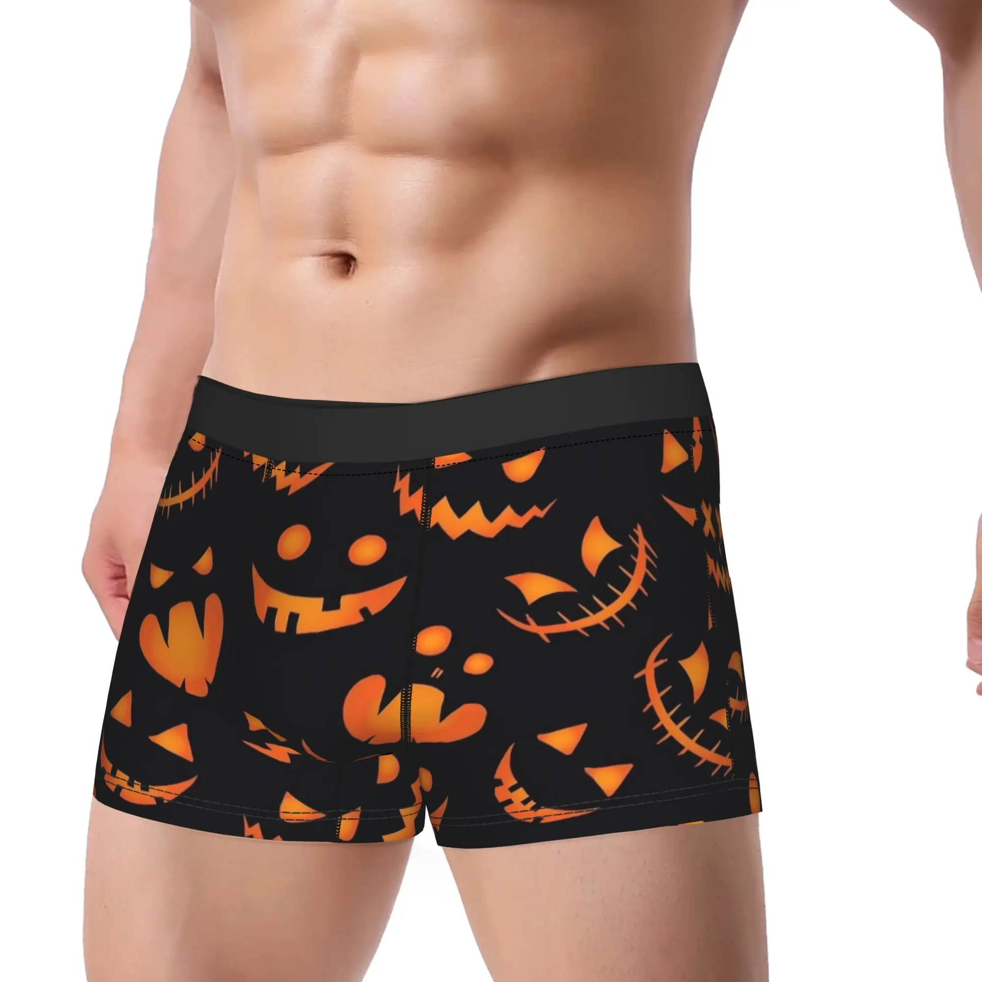 Men's Halloween Scary Pumpkin Spooky  Long Underwear  Funny Boxer Briefs Shorts Panties Male Breathable Underpants M-XXL