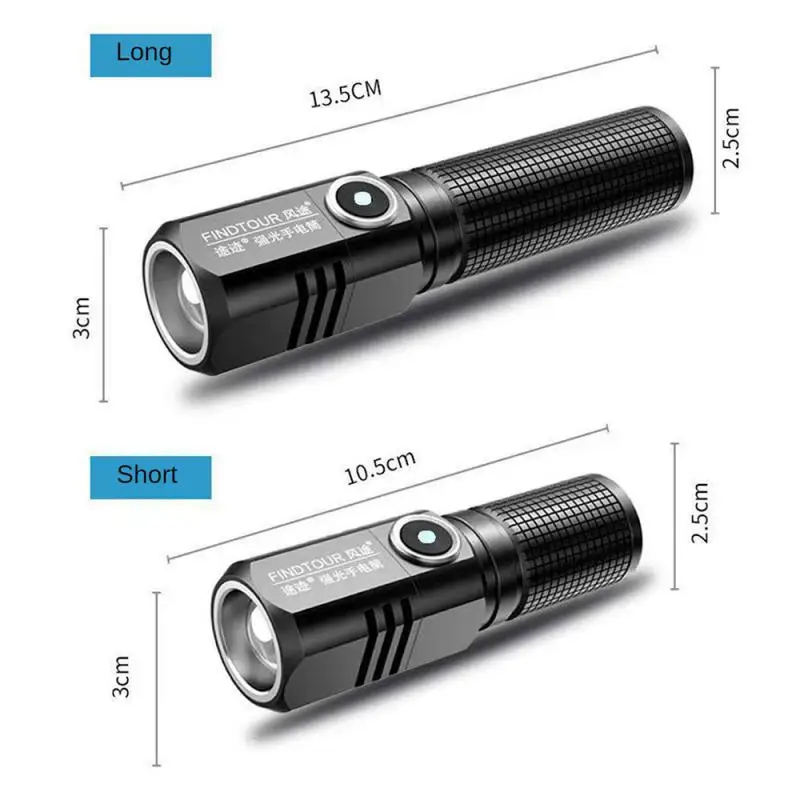 Multifunction Outdoor Fashion Mini Convenient Simple Aluminum Alloy Household Chargeable Strong Light Flashlight Electronic