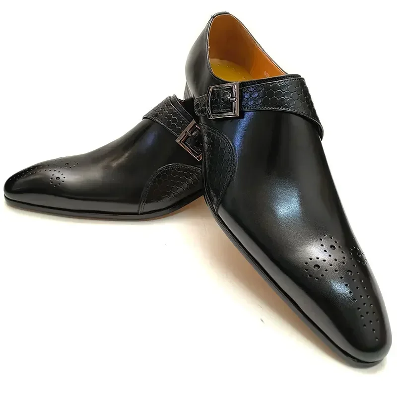 Men Loafers Shoes Fashion Blue Black Breathable Handmade Genuine Leather Slip-On Monk Dress Shoe for Men Wedding Shoes