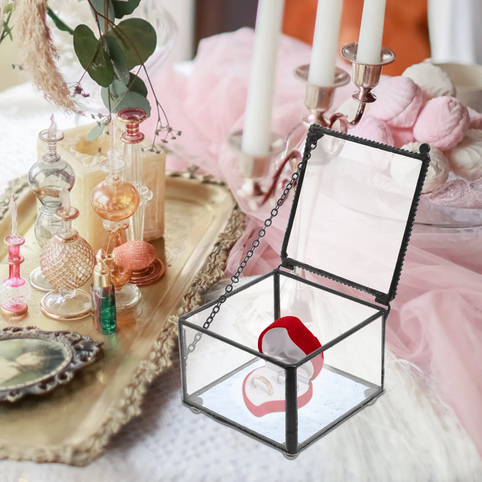 

Шкатулка для украшений, контейнер для хранения и демонстрации колец, стеклянный органайзер с металлическим каркасом, элегантная подарочная коробка для девочек и женщин