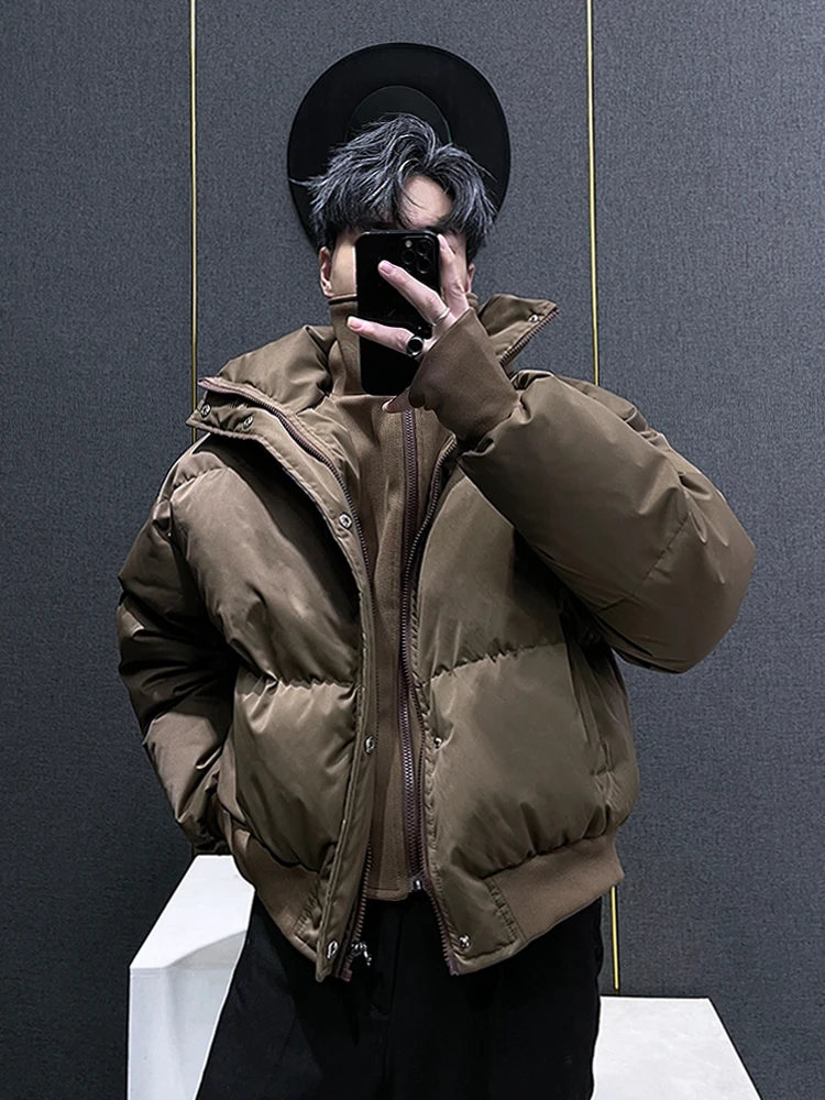 

Faionable Knitted Patchwork Cotton Jaet Men's Color ort Thiened Winter Bread Sle Trendy Youth Casual Coat