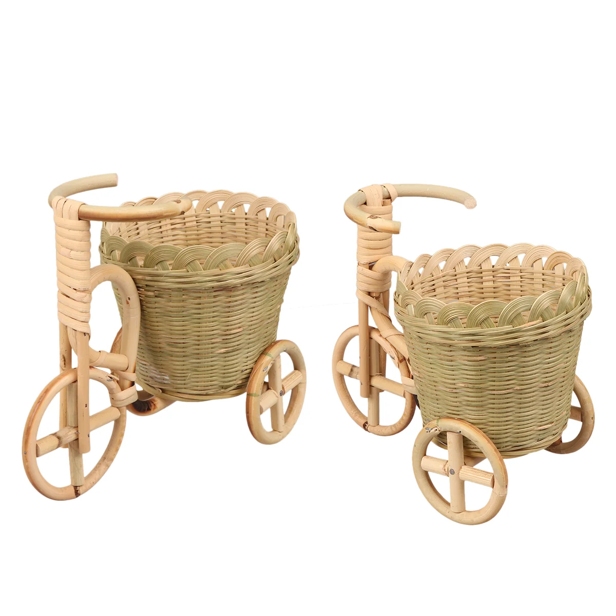 Dining Table Mini Tricycle Decor Wooden Hand Woven Wicker Tray Food Serving Basket