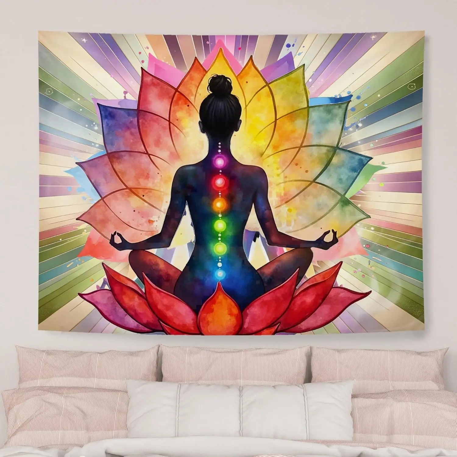 

AQYIP Colorful Seven Chakra Tapestry, Zen Yoga Meditation Spiritual Tapestry Decorative, Mandala Indian Hippie Chakra Wall Tapes