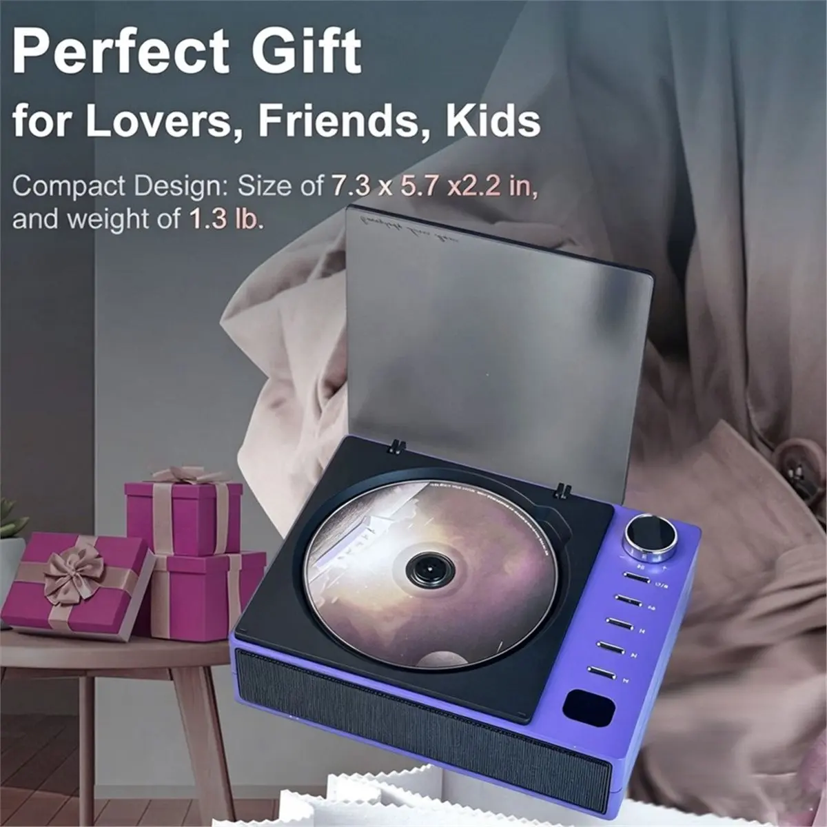 CD Player Portable Personal Desktop CD Player Speakers Bluetooth Rechargeable Small Compact Retro CD Players for Hotels