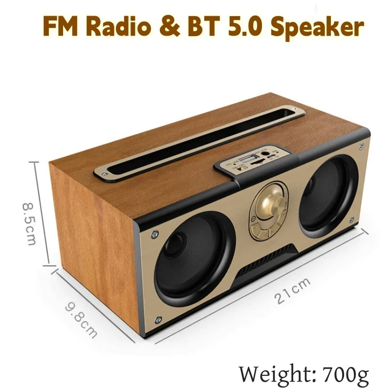 

KM7 Portable FM Radio with Mobile Stand Wooden Classic Wireless Bluetooth Speaker Outdoor Subwoofer High Volume Caixa De Som AUX