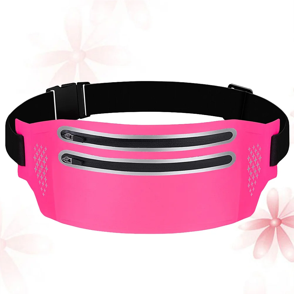 Waist Bag Slim Outdoor Double Zippers Pocket Phone Storage Pouch Sports Running Rosy Comfortable Adjustable Strap Headphone Hole