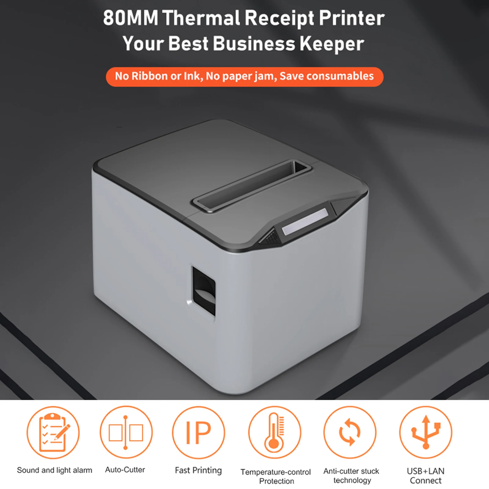 

USB Receipt Printer Efficient 220mm/s Wall Hanging Wireless Thermal Printer for Grocery Stores Thermal Receipt Printer