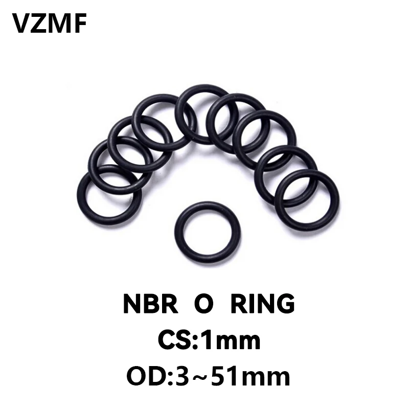 

NBR O Ring Gasket Thickness CS 1mm OD 3~51mm Nitrile Rubber Round O Type Corrosion Oil Resist Sealing Washer Blackr