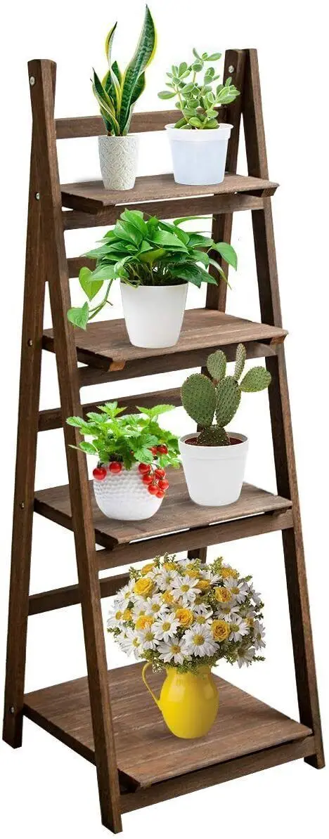 

Foldable 4-Tier Ladder Bookcase Storage Rack Plant Stand Bookshelf Display Shelf