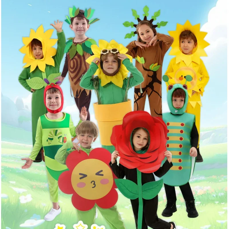 

Children's Halloween Sun Flower Costumes Roses Caterpillar Sunflower Cosplay Costume Fairy Tale Stage Performance Party Costumes