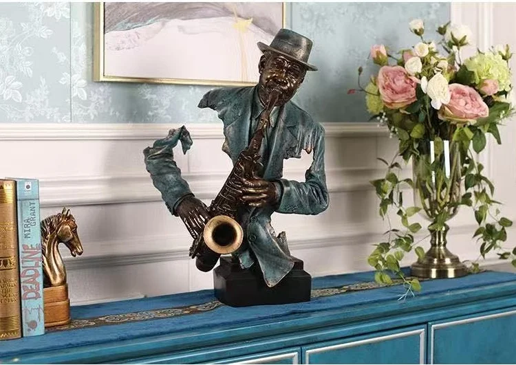 

57 см смола искусство и ремесло домашний декор орнамент современная креативная музыка саксофон бюст статуя абстрактная фигурка музыкант фигурка модель