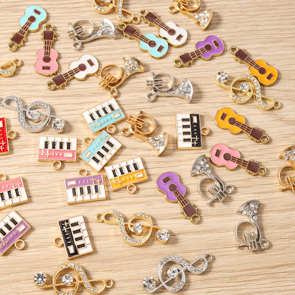 Tusember 10 Stück Niedliche Geigen-, Trompeten-, Gitarren- und Klavier-Anhänger für Schmuckherstellung DIY Musiknoten-Anhänger Halskette Armband Bastelbedarf – Detail 3