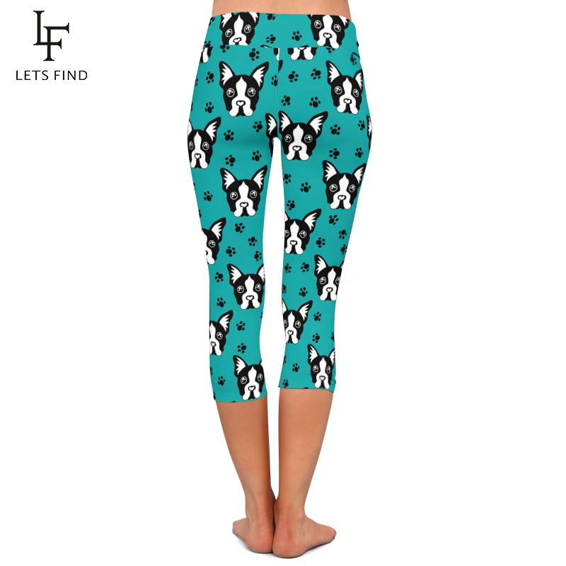 LETSFIND Neue Sommer Frauen Capri Fitness Leggings Elastische Hohe Taille Cartoon Hunde und Hund Pfote Print Mädchen Leggings