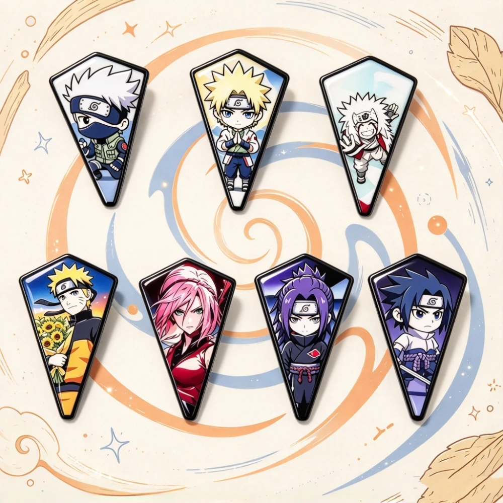 7Pcs Irregular Enamel Pins with Chibi Ninja Characters, Japanese Comic Art Brooches for Backpack & Clothing Decor