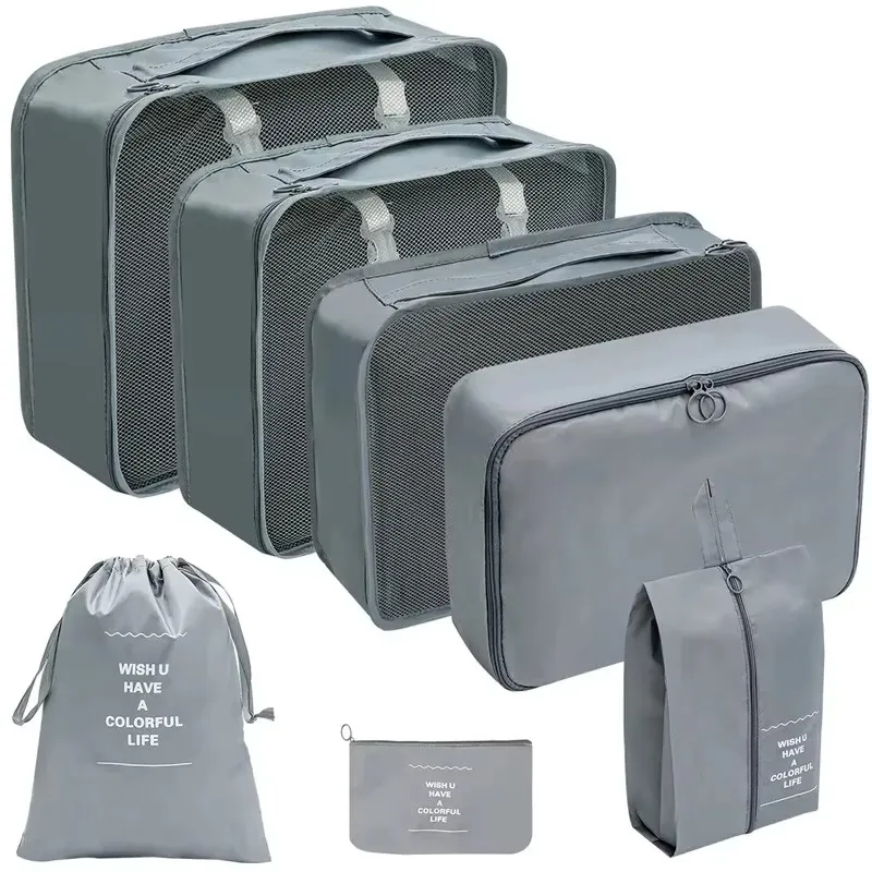 7-teiliges Set aus Reise-Aufbewahrungstaschen, Koffer-Packwürfeln, Handgepäcktaschen, Kleidungs- und Schuh-Organizer-Taschen, faltbar, leicht zugänglich – Detail 5