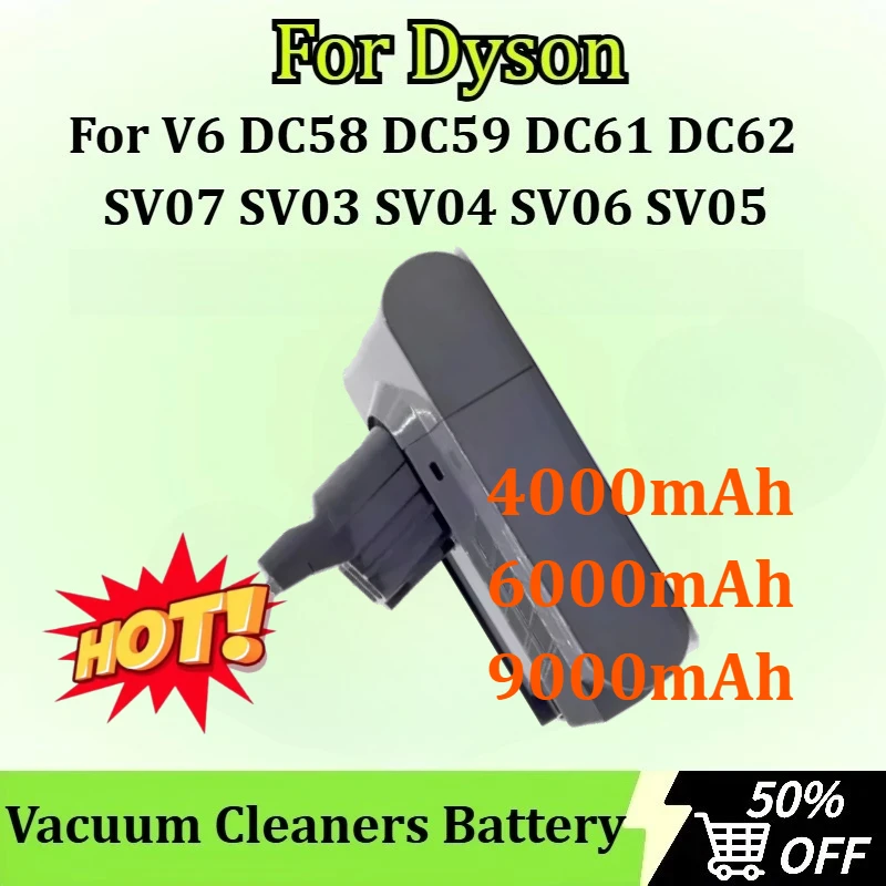 

New 21.6V 4000-9000mAh Vacuum Cleaners Battery for DysonV6 DC58, DC59, DC61, SV06,DC62, SV07, SV03, SV04, SV05 Replacement