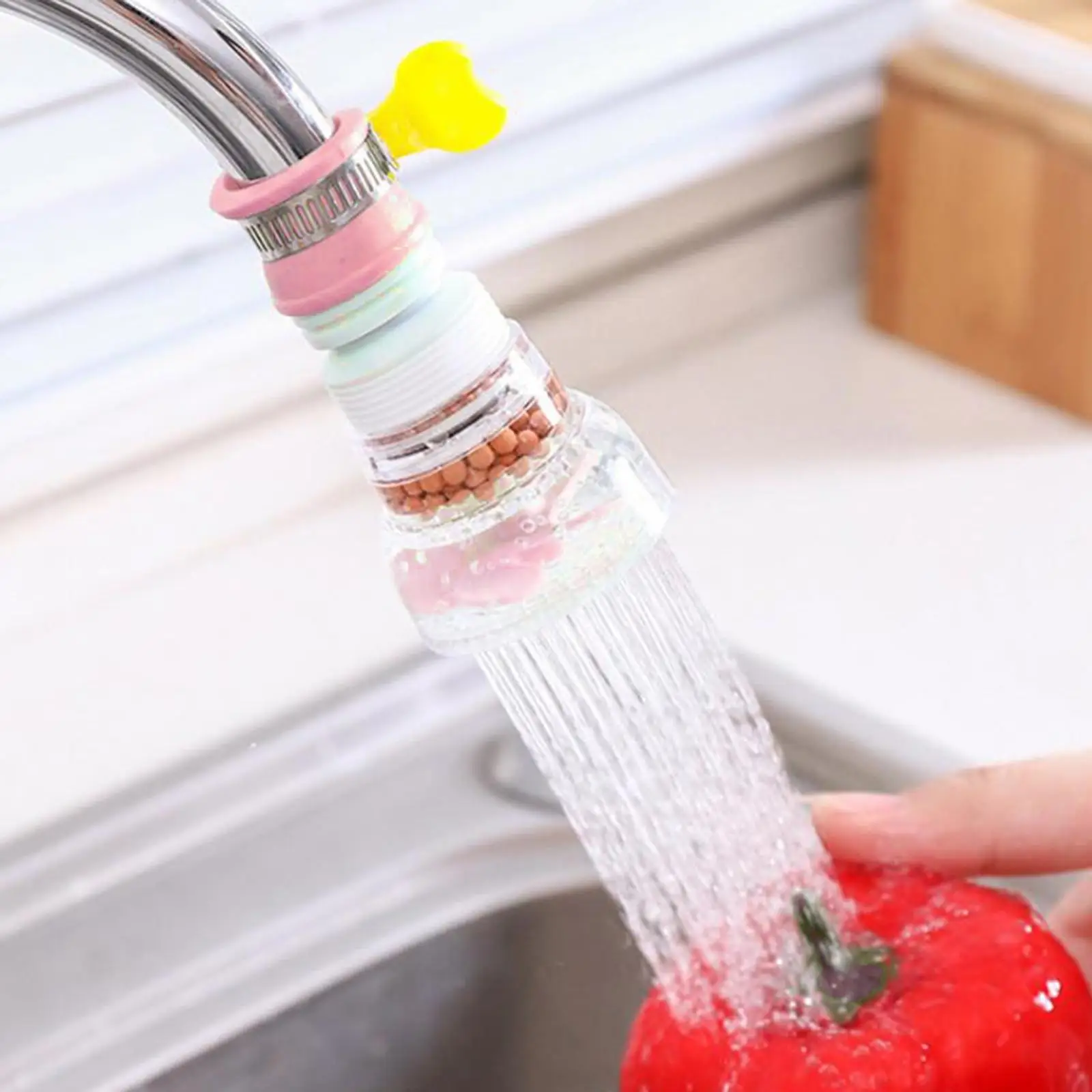 2x360 Deg Adjustable Faucet Extender Aerator Sprayer Nozzle Water Filter Pink