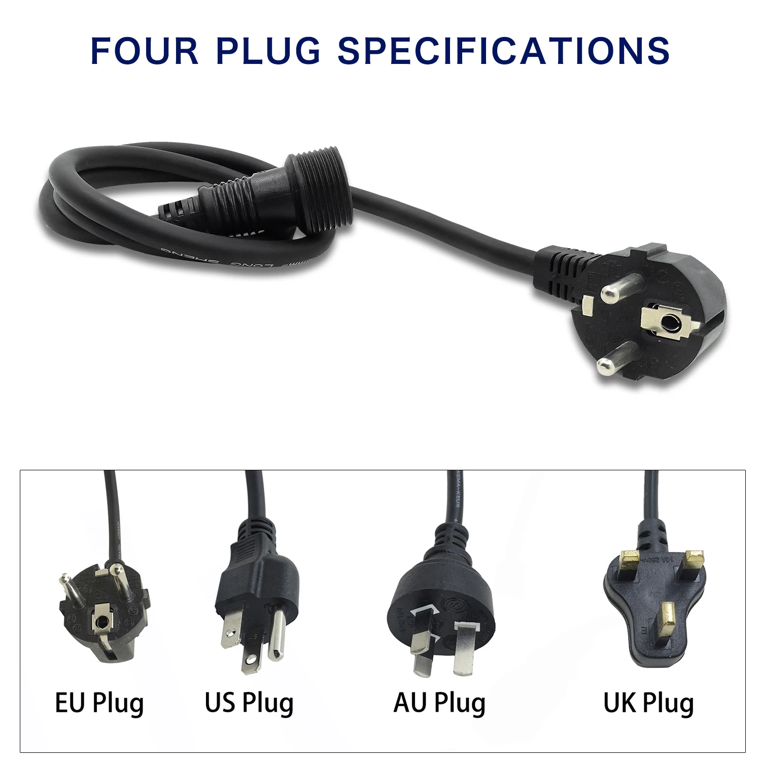 Cable de alimentación impermeable IP65, 3 pines, 1m, enchufe europeo, estadounidense, australiano y británico, para luces de escenario al aire libre