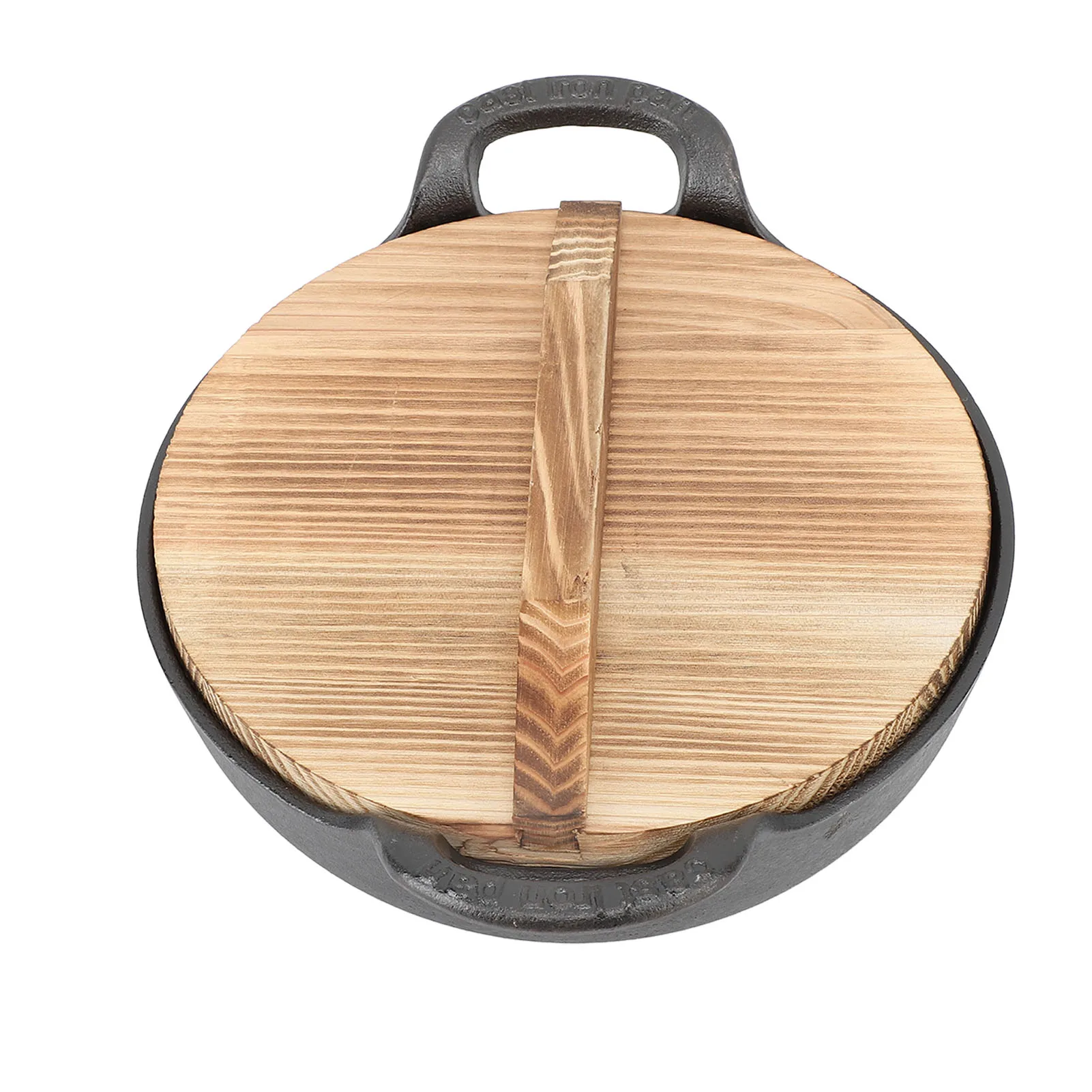 Cast Iron Wok Wooden Lid Flat Base 2 Loop Handle Even Heat  Multifunctional Stir Fry Pan for Kitchen