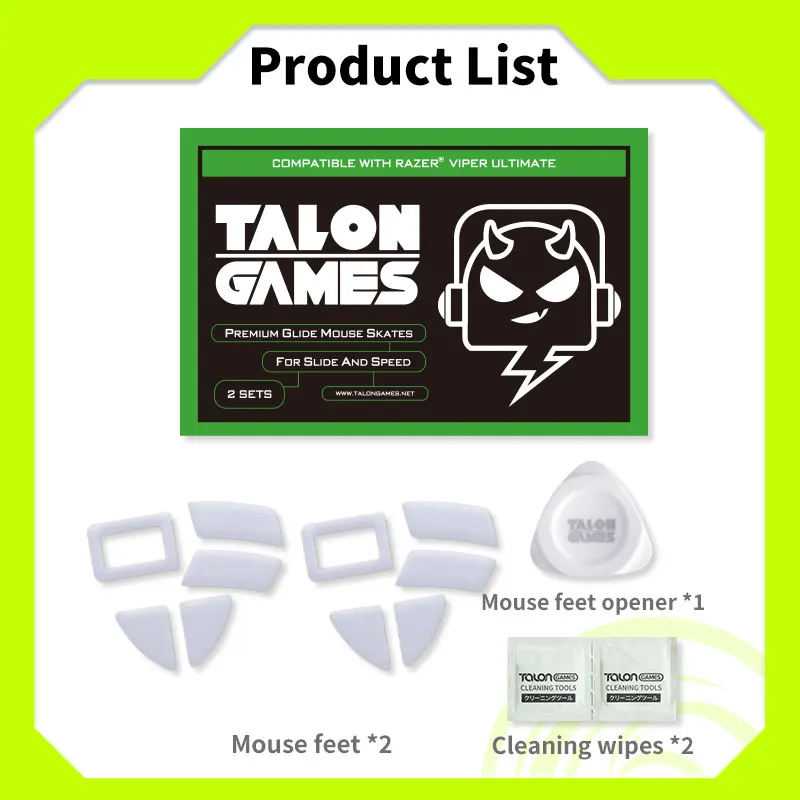 TALONGAMES-Patins de souris gris clair à bord incurvé personnalisé, pour Razer Viper UlOscar, remplacement de pieds de souris sans fil, 2 ensembles