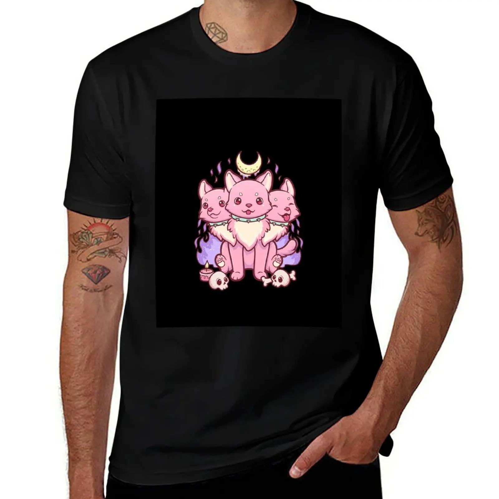 Kawaii Pastel Goth Cute Creepy Occult Cerberus T-Shirt anime stuff gifts for boyfriend for a boy graphics black t-shirts for men