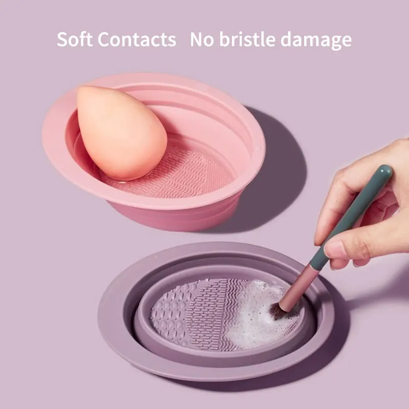 Schönheit Make-Up Pinsel Pulver Schwamm Multifunktionale Reinigung Werkzeug Make-Up Pinsel Schrubben Pad Weiche Silikon Klapp Reinigung Schüssel