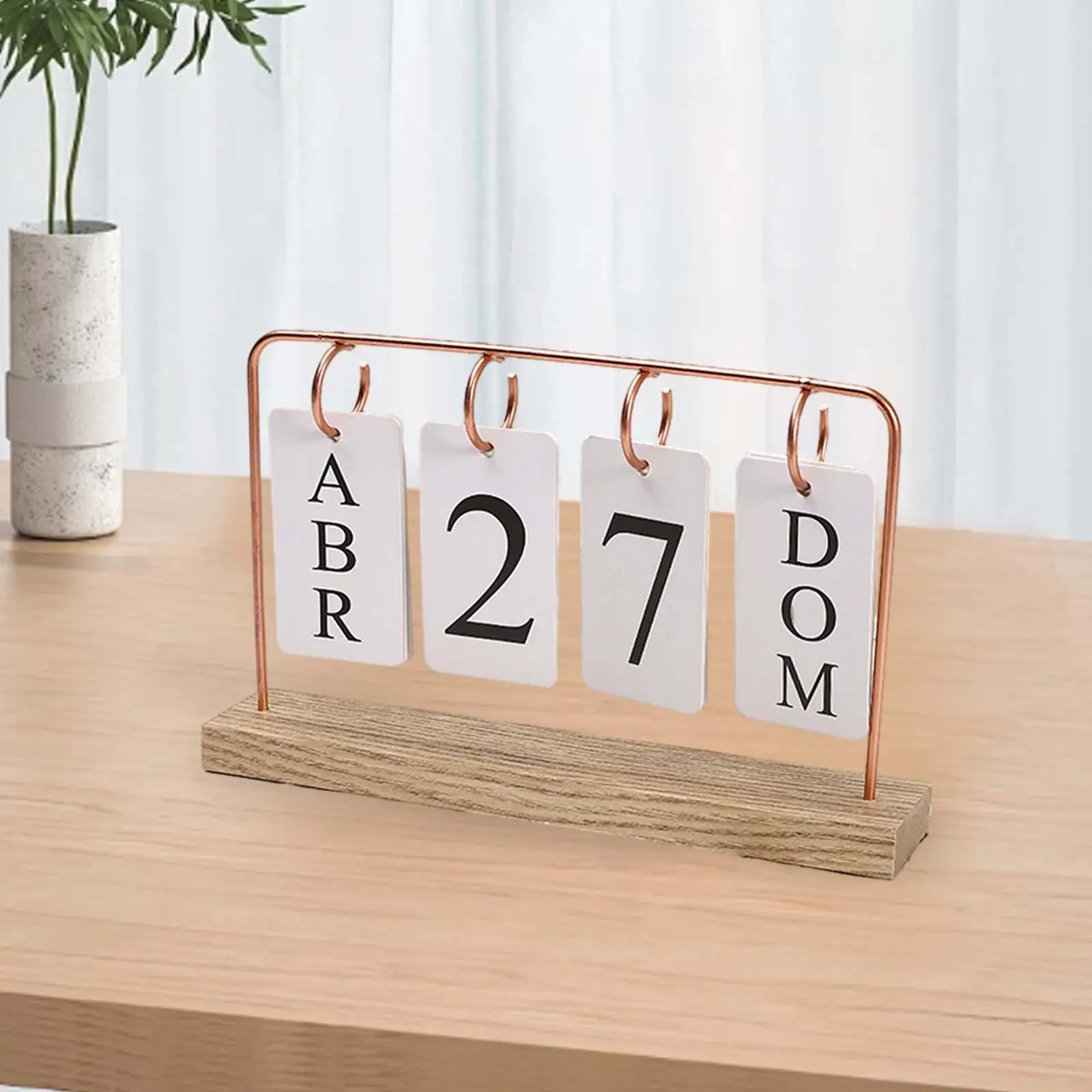 Metal Desk Calendar Daily Schedule Planner Artwork Wooden Base Iron Art Ornament for School Office Home Decoration Birthday Gift