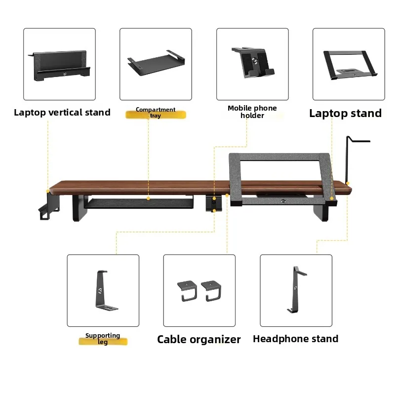 Modular Monitor Stand Riser,Bamboo Desktop Organizer with Storage,Multi-functional Computer Monitor Shelf，Office Desk Management