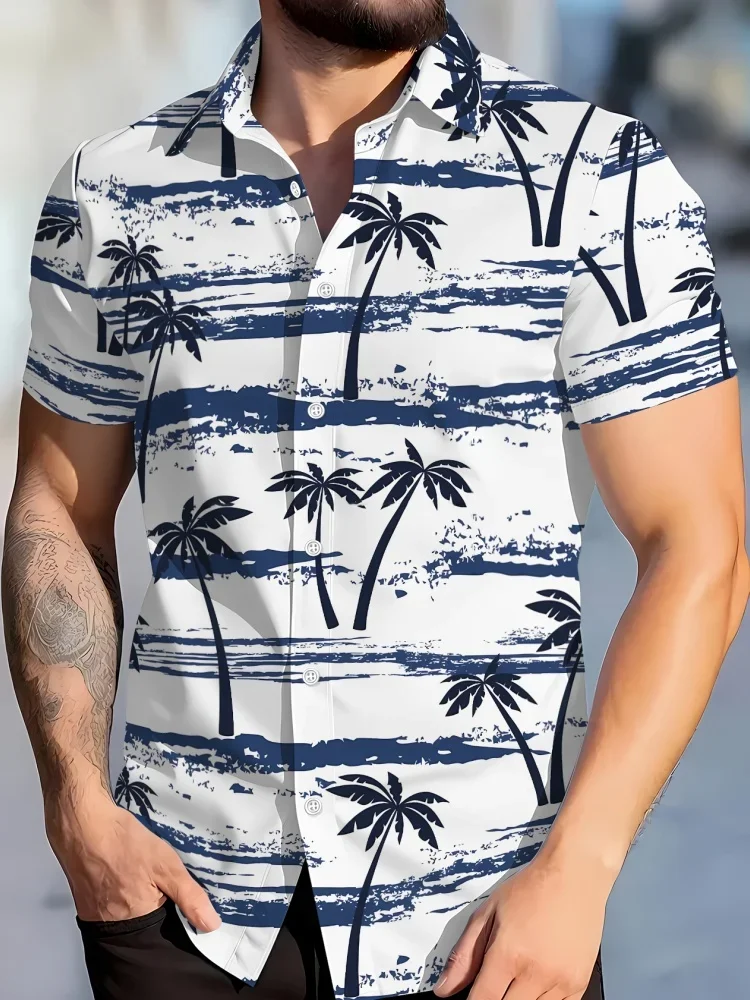 

Summer New Style Men's Short-Sleeved Shirt With 3D Coconut Tree Printed for Street Casual Fashion Comfortable Men Clothing