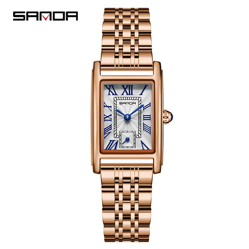 Sanda 1116 Neue Mode 2023 Elegantes Design Rechteckiges Zifferblatt Wasserdicht Quarzwerk Business Damen Analoge Armbanduhr