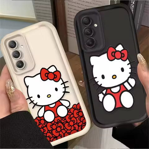 Red Bowknots Hello Kitty Phone Case For Samsung Galaxy A14 A15 5G S21 S22 S23 S24 S25 5G FE Plus Ultra A25 A35 A52 A53 A54 A55