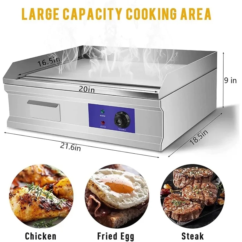 Shueriu  Electric Countertop Flat   Restaurant Teppanyaki Grill Tabletop Flat Top Grill Machine  Adjustable Thermostatic