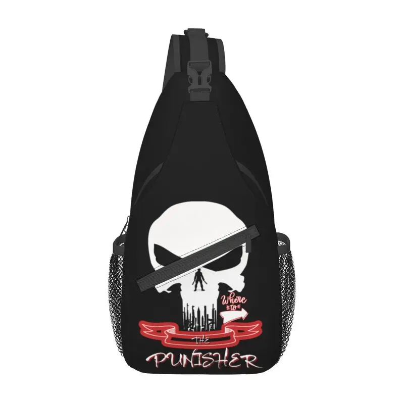 

Vintage Skeleton Punisher Skull Crossbody Sling Backpack Men Custom Shoulder Chest Bag for Traveling Daypack