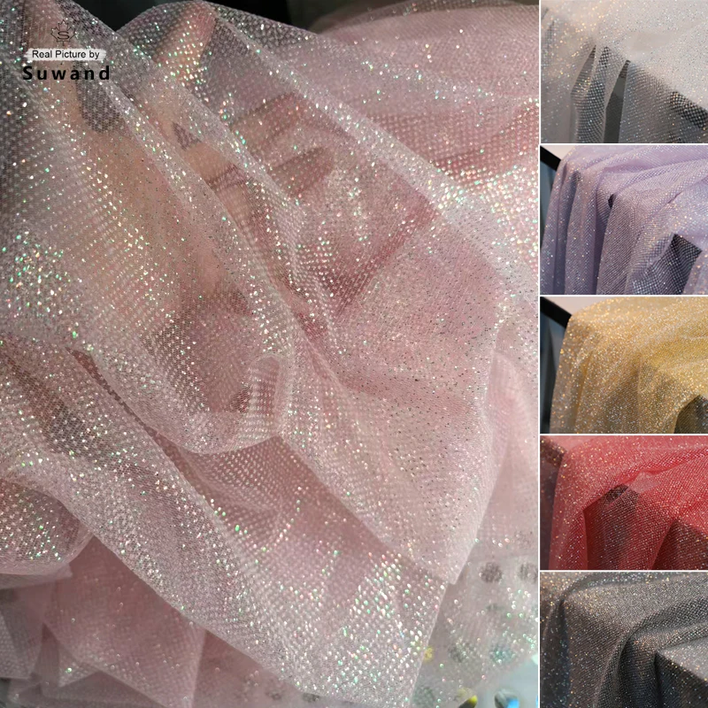 

Glitter Pink Tulle Lace Fabric for Wedding Dress Prom Gowns Mesh Fabric for Veils Tutu Backdrops Decoration DIY Sewing Material