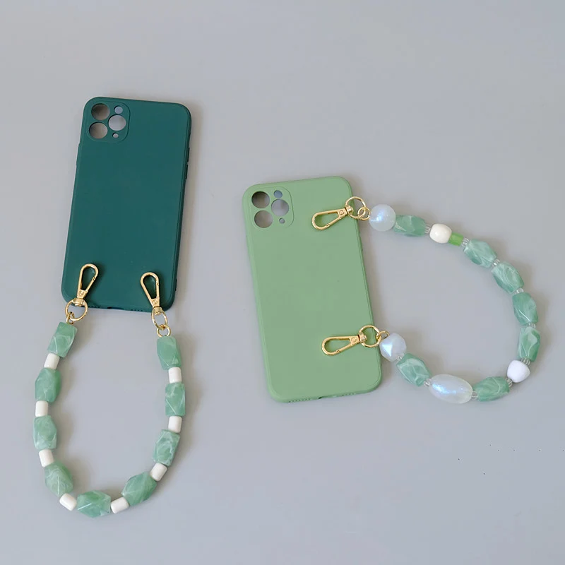 New Woman Bag Accessory Green White Acrylic Resin Bead Part Handcrafted Wristband Cute Phone Case Strap Women Bag Handle Chain