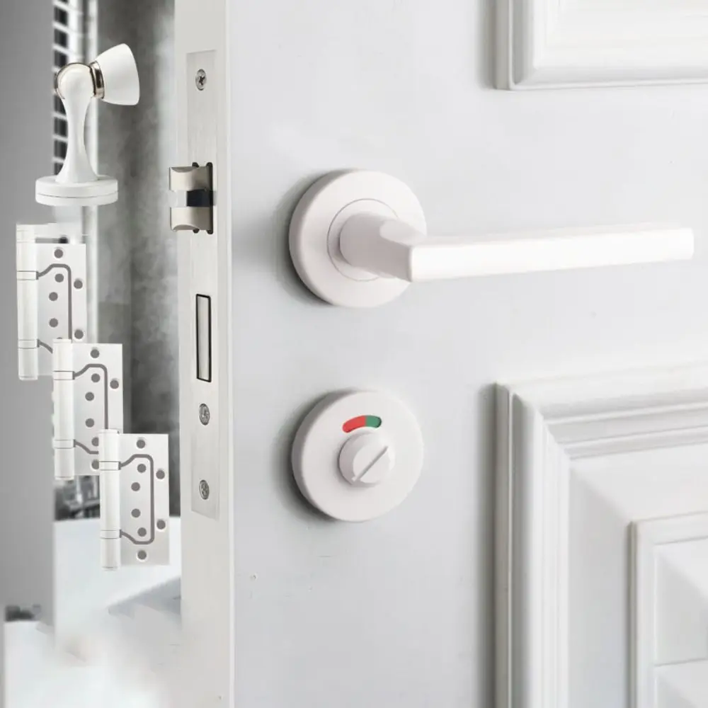 Fechadura de porta indicadora de aço inoxidável, plástico de nylon, magnético, silencioso, parafuso de banheiro, alça integrada, cor preta