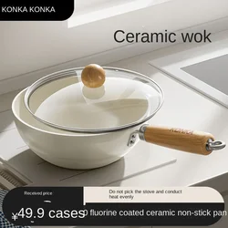 Ceramic Small Wok for One Person Non-coated Non-stick Cooking Pan for Household Induction Cooker Fried Eggs Stir Fry Cooking