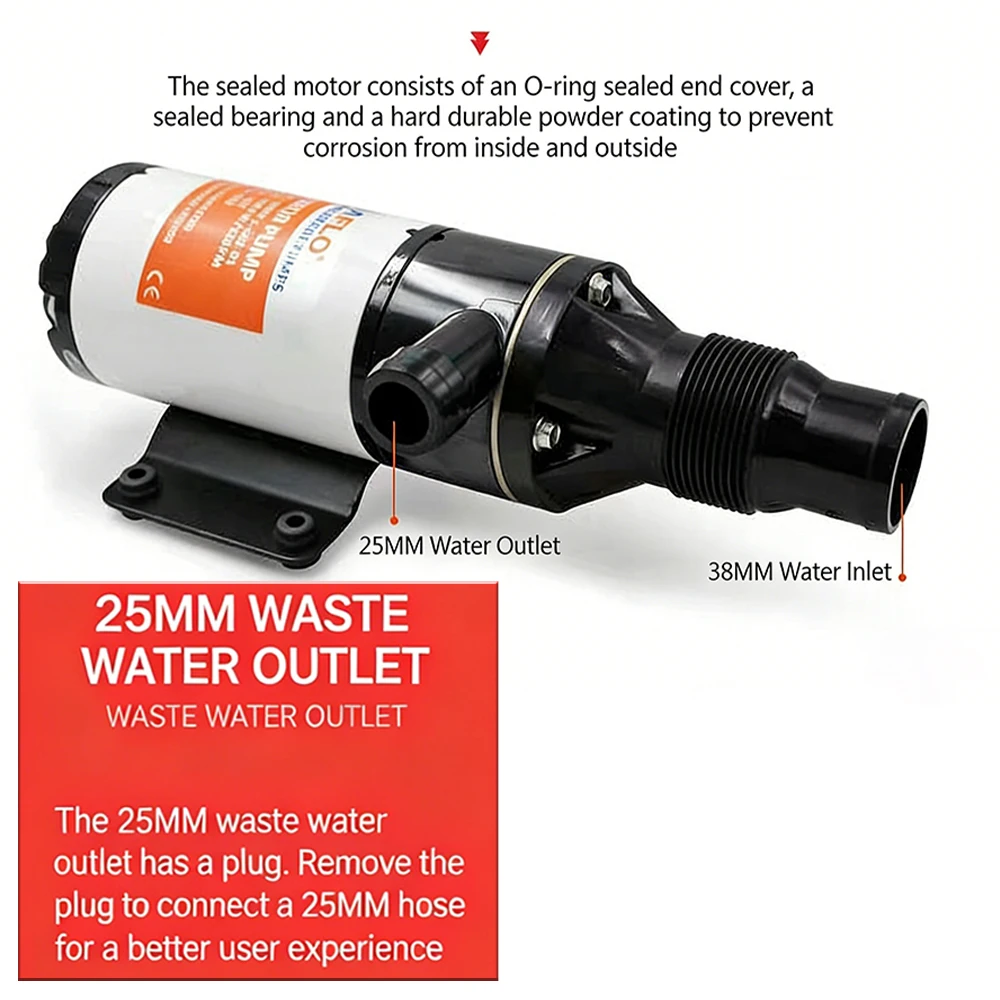 Large-displacement Sewage Pump with Cutting Blades Ideal for RVs Yachts Fish Tanks and Aquariums Drainage