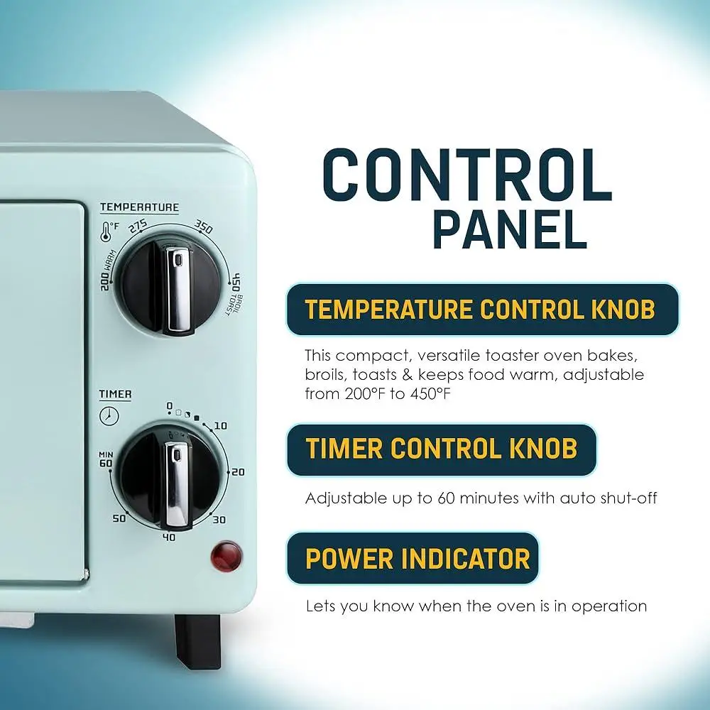 50S Retroเคาน์เตอร์เครื่องปิ้งขนมปังเตาอบจับเวลาBakeพิซซ่าToastย่างย่าง 1000Wพร้อมอุปกรณ์เสริมเหมาะสําหรับขนมขบเคี้ยว