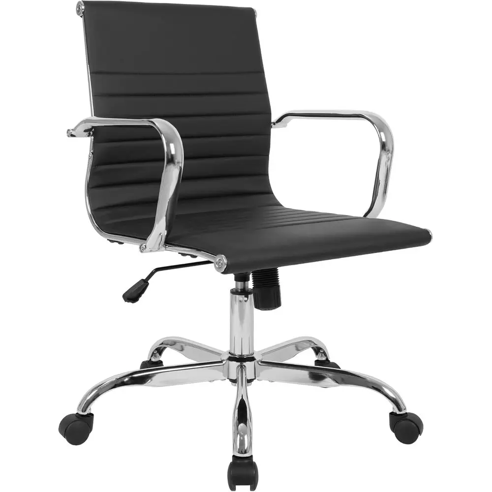 

Home Oice Chair Back PU Leather Ribbed Swivel Adjustable Computer Desk Chair with Armrest Executive Conerence Black