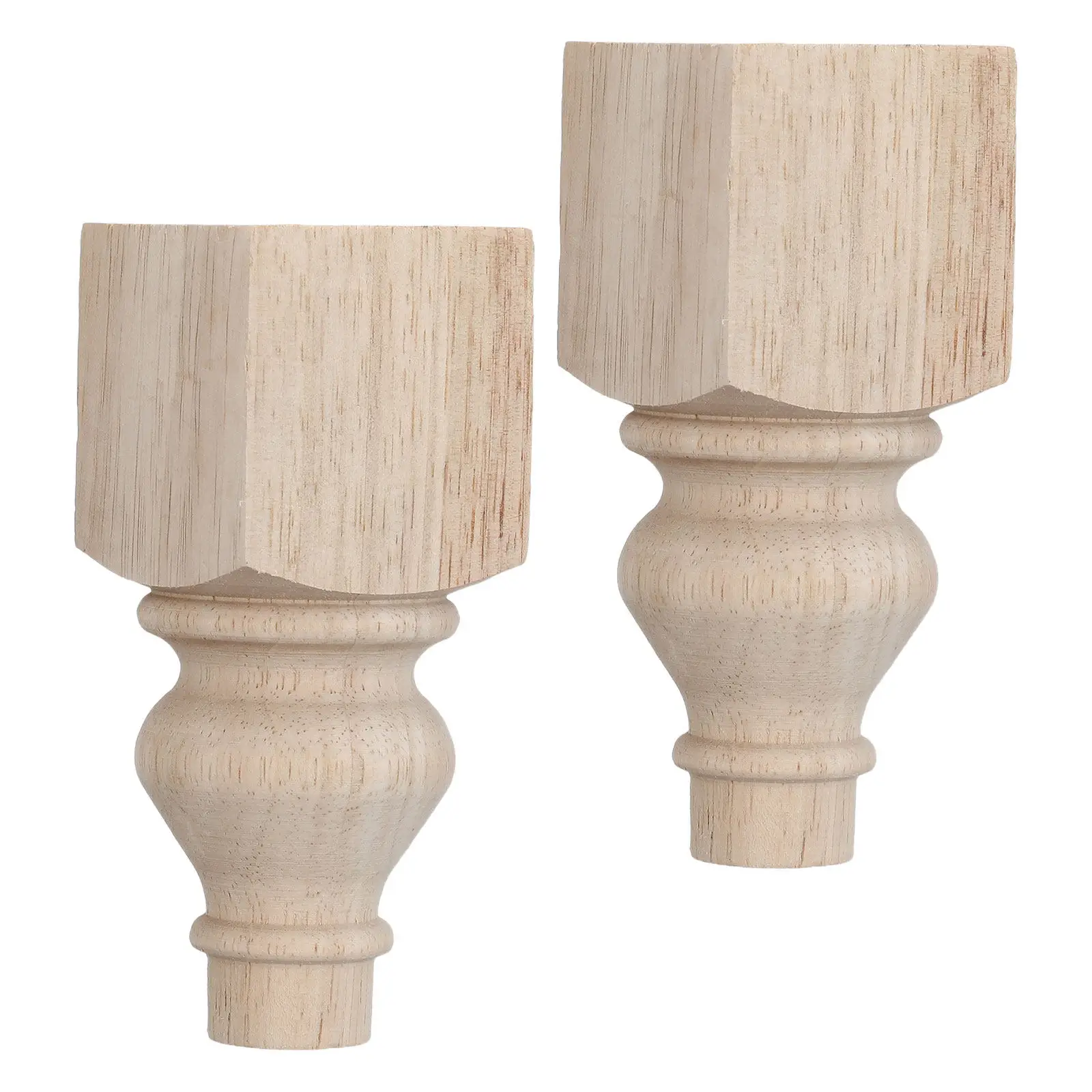 2Pcs Round Sofa Legs Solid Wood French Carved Decorative Replacement Sofa Feet Wooden Furniture Legs Unfinished Wood Bun Feet