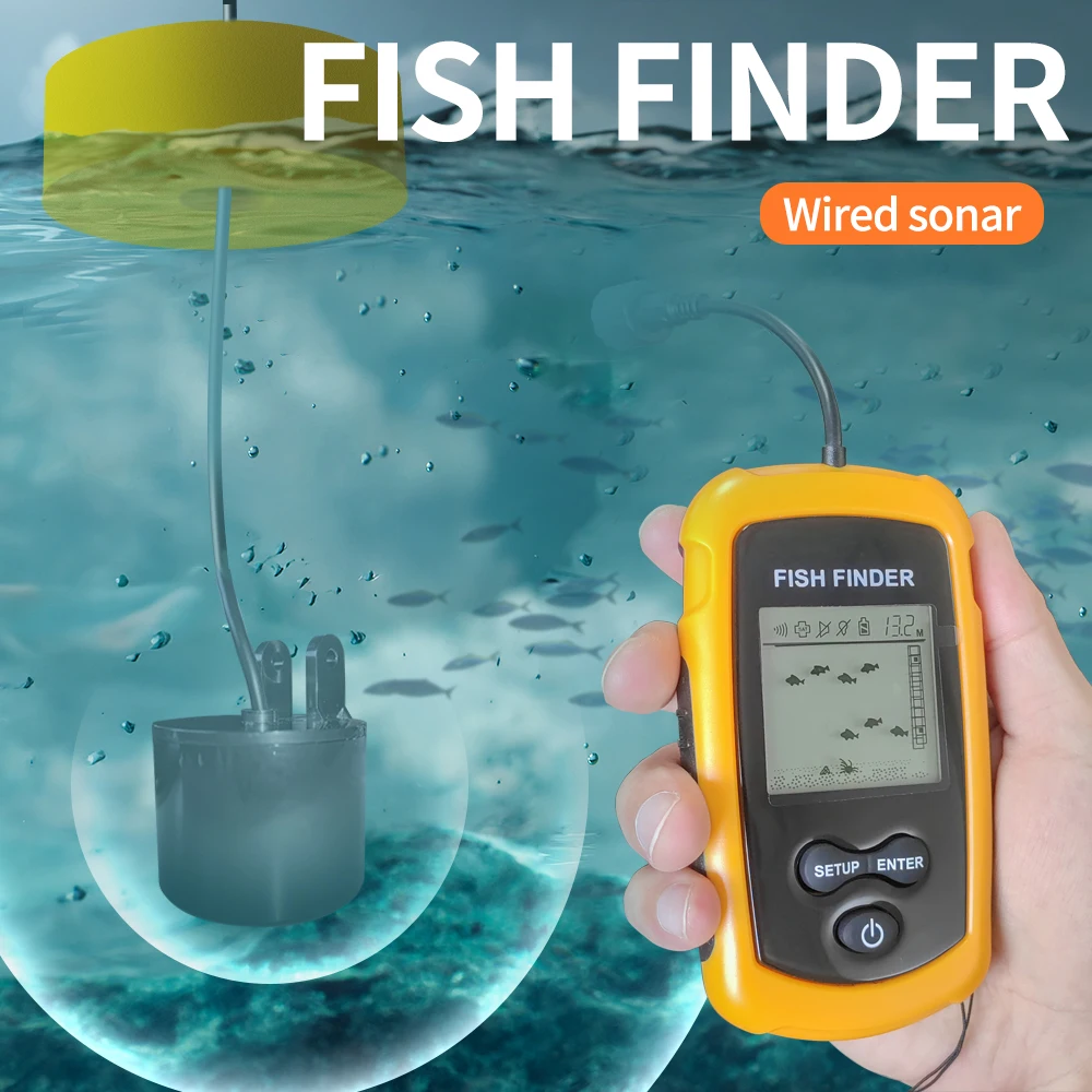 PUPOPAN kayak Portable Fish Depth Finder Water Handheld Fish Finder Sonar Castable Kayak Boat Fishfinder Transducer Fishing LCD