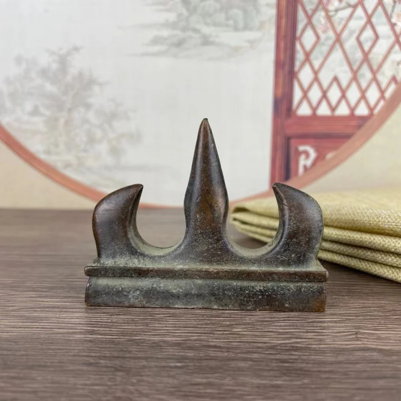 Collectible Alloy Bronze Mountain-Shaped Solid Pen Holder, Rest, Vintage Nostalgic Study Room Brush Stand Ornament