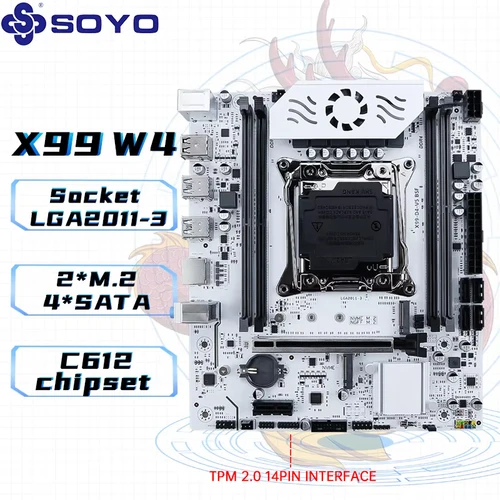 Imagen 1 del producto Placa base SOYO X99 DDR4 LGA2011-3 con ranura M 2 compatible con Chipset C612 de doble canal DDR4 SATA 3,0 ventilador blindado de refrigeración blanco