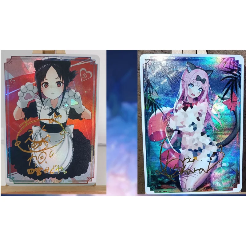 2Pcs/Set ACG Cards Fujiwara Chika Shinomiya Kaguya Golden Sign Anime Game Characters Collection DIY Refraction Color Flash Cards