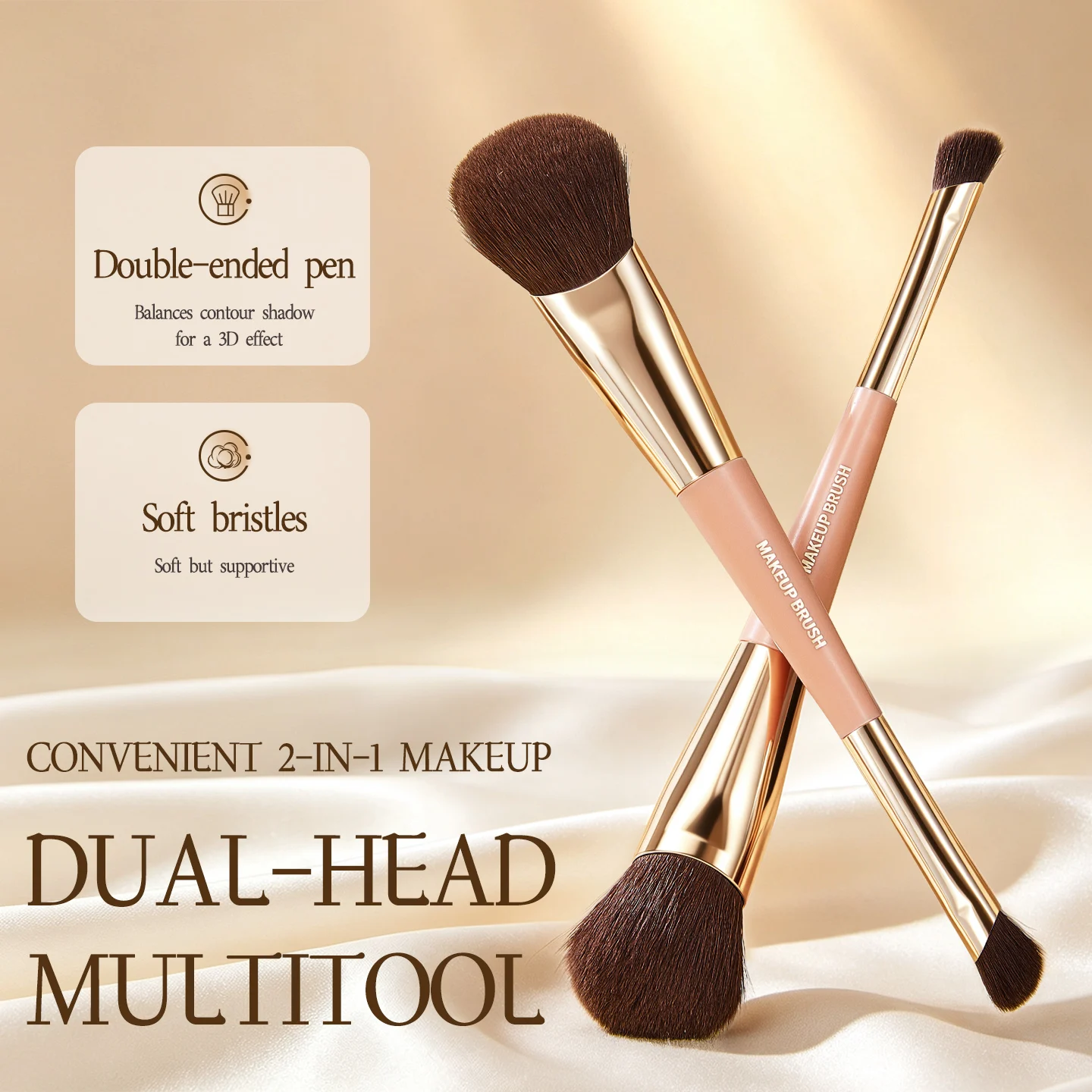 GECOMO Dual Ended Contour Makeup Brush 2 in 1 Angled 3D Face Sculpting Blush Bronzer Powder Brush Soft Bristles Nose Shadow Tool