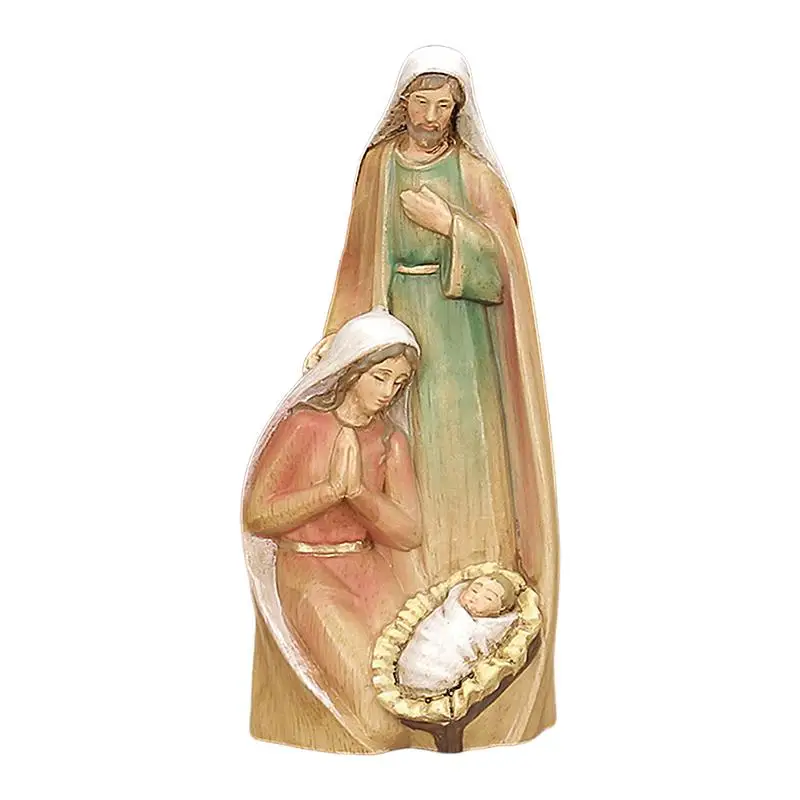 

Wooden Holy Family Figurine Carved Wood Jesus Nativity Scene Christmas Scene Collection Figures Sculpted Decorative Figurine