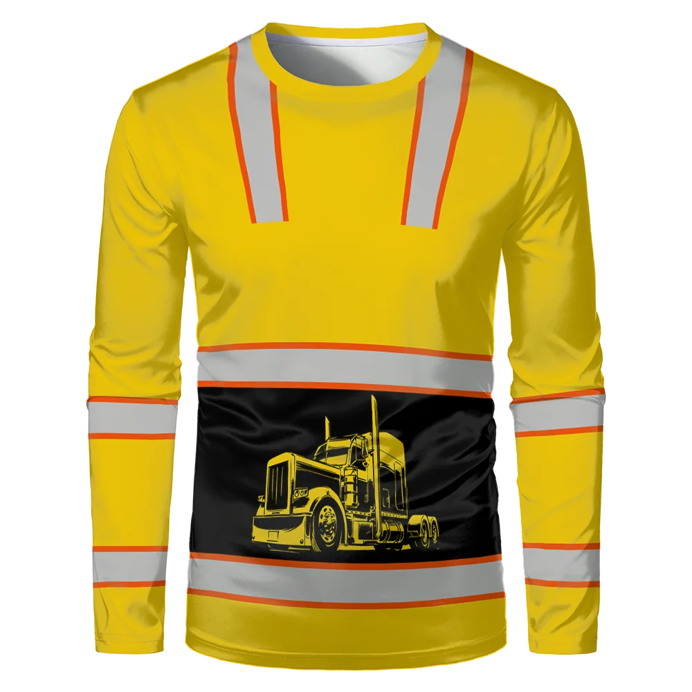 Men's Classic Construction Worker Casual Loose Uniform, Comfortable and Breathable Round Neck Long Sleeved T-shirt image 5