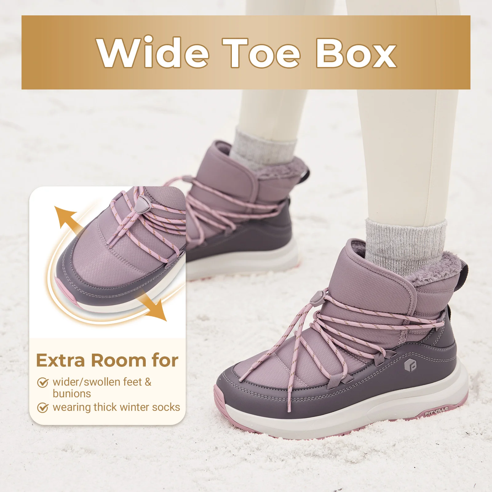 FitVille Women's Winter Boots Extra Wide Cotton Snow Boot Water-repellent Thick Plus Velvet High Hiking Shoes for Women Non-slip