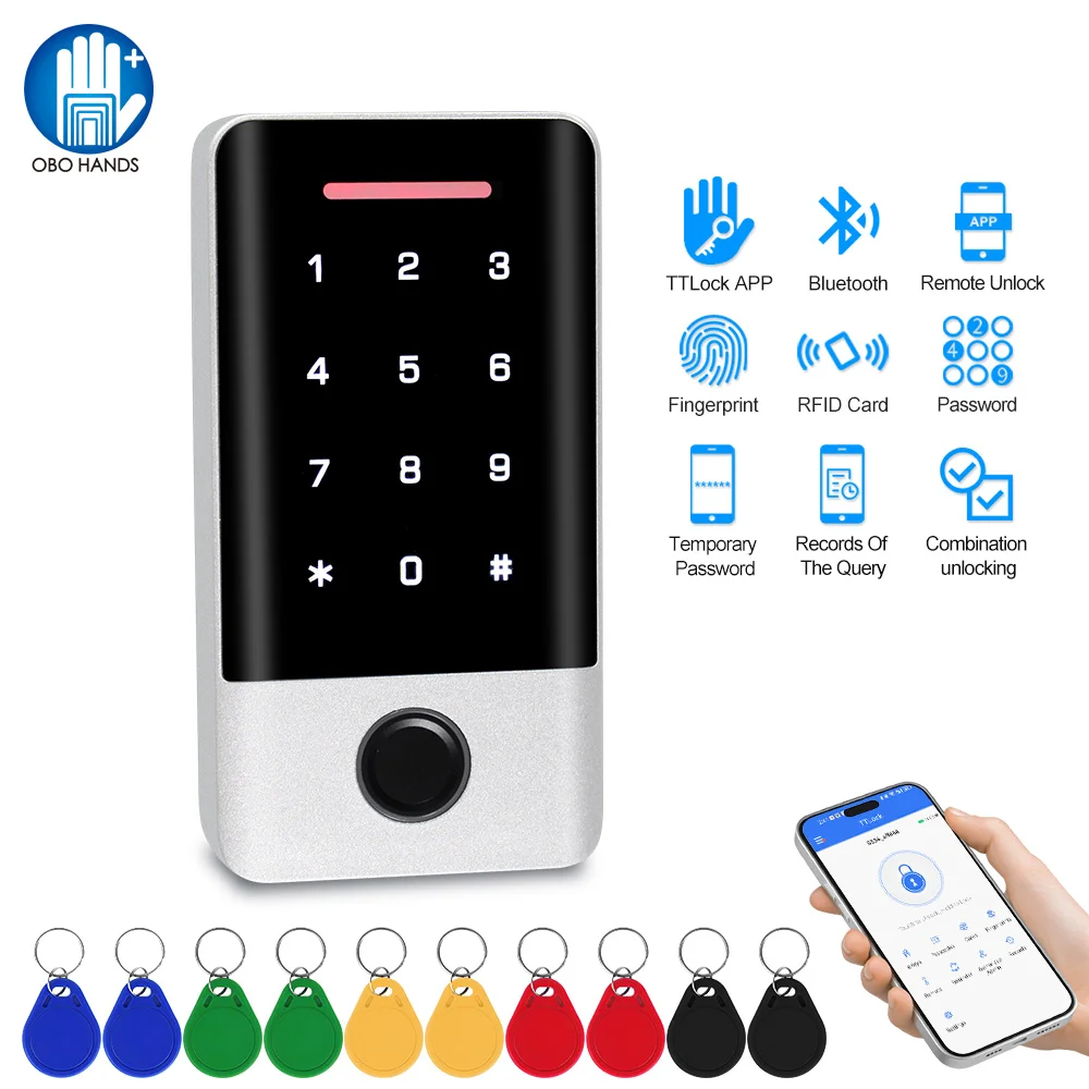 Bluetooth TTLock Fingerprint Access Controller RFID Keypad Touch Metal Password Door Opener System Smart Card APP Remote Unlock